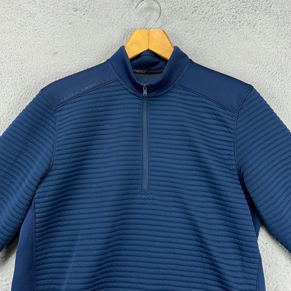 Under Armour Cold Gear Ribbed Pullover Jacket Mens Medium Navy Golf Quarter Zip